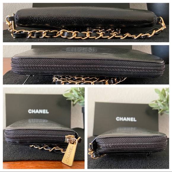 🖤⚜️ Chanel Wallet on a Chain ZIPPY Crossbody Double Zipper Black / Gold Revamp - Picture 3 of 10